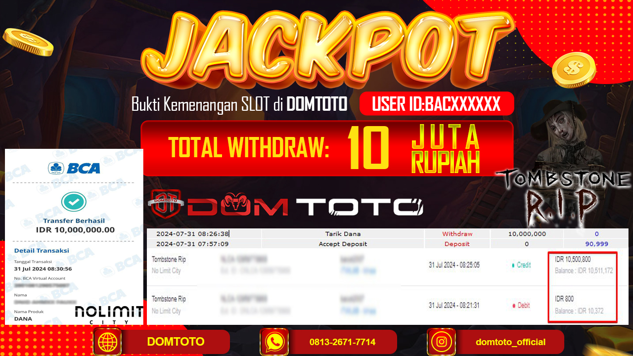 JACKPOT SLOT NO LIMIT CITY TOMBSTONE RIP 31 JULI 2024